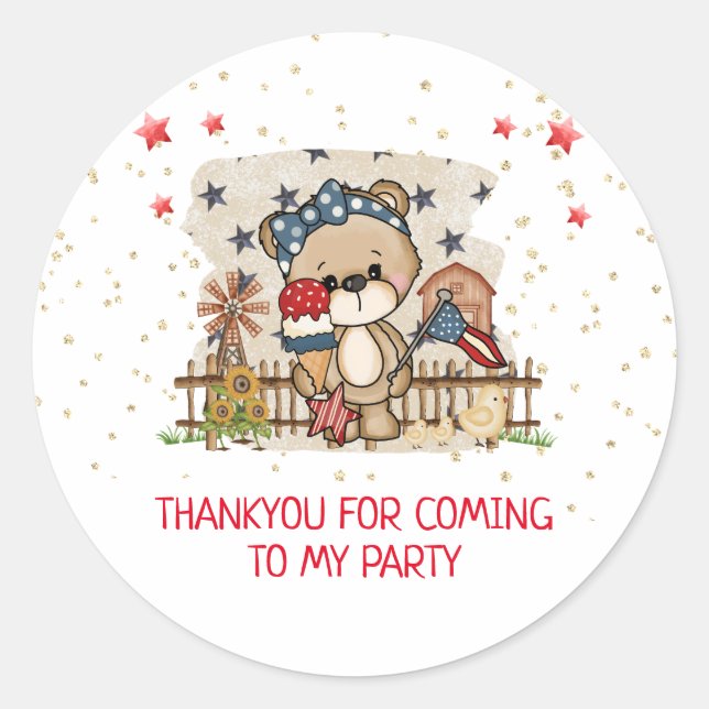 Americana Birthday Party Danke Sticker (Vorderseite)