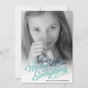 Americana Blue Ribbon Script Holiday Foto Card Feiertagskarte