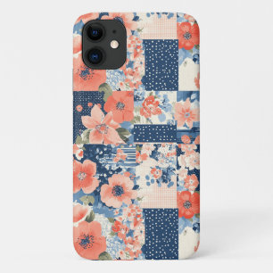 Americana Blumen-Patchwork-Quilt in Navy und Koral Case-Mate iPhone Hülle