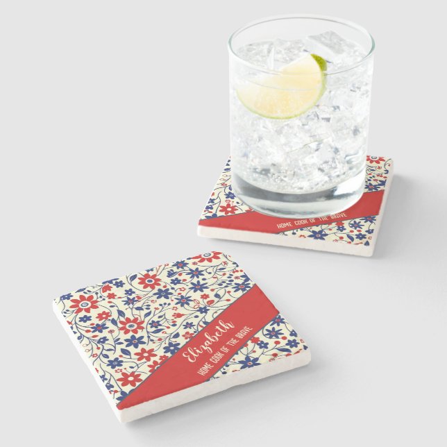 Americana-Blumengeschenk Steinuntersetzer (Seitenansicht)