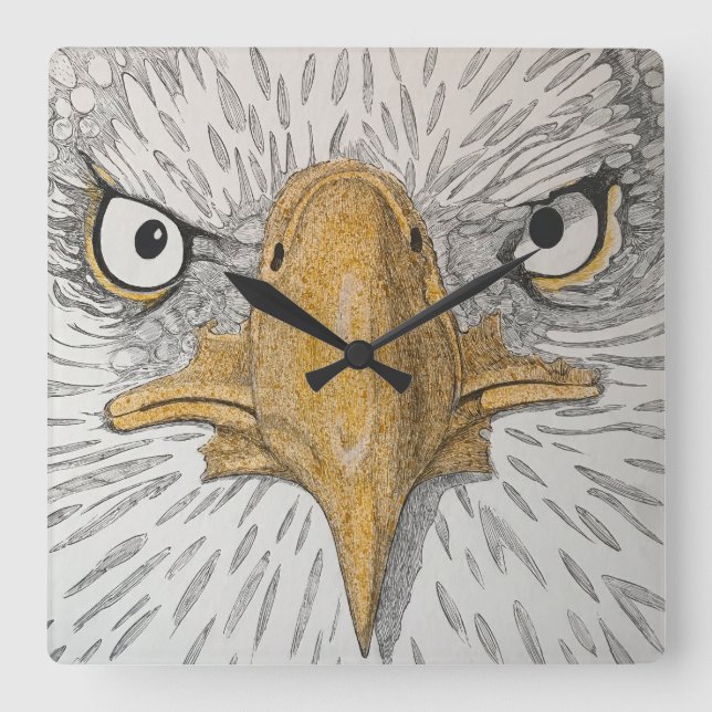 Americana Eagle Face Clock Quadratische Wanduhr (Vorderseite)