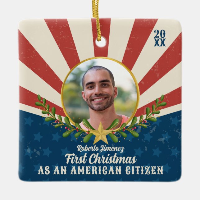 Americana Erstes Weihnachten - Geschenk der US-Bür Keramikornament (Vorderseite)
