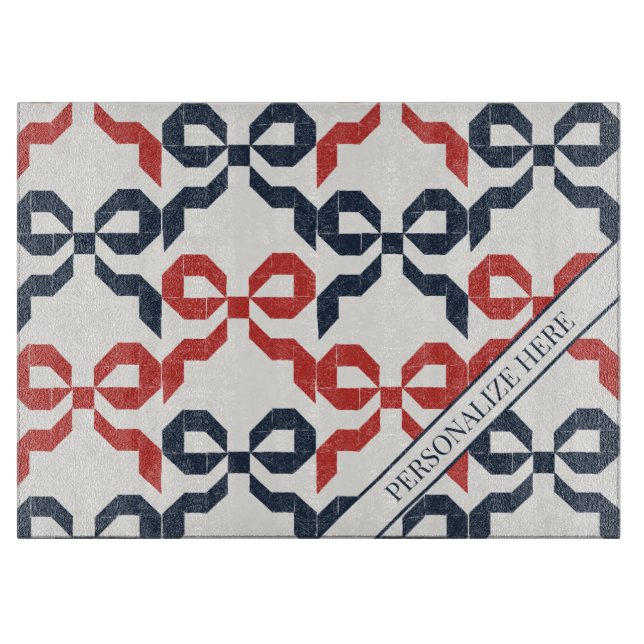 Americana Folk Art Bow Quilt Pattern Recipe Schneidebrett (Vorderseite)