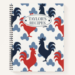 Americana-Folk-Art-Hähne – Rustikales Farm-Rezept Notizbuch