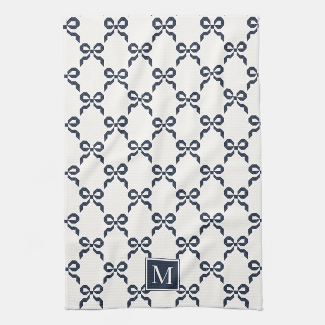 Americana Folk Art Navy Bow Quilt Pattern Geschirrtuch (Vertikal)