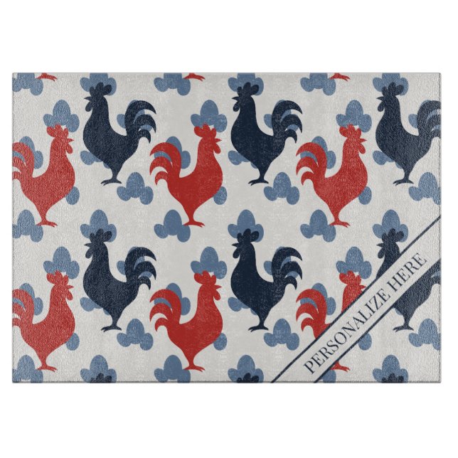 Americana Folk Art Roosters – Rustic Farm Pattern Schneidebrett (Vorderseite)