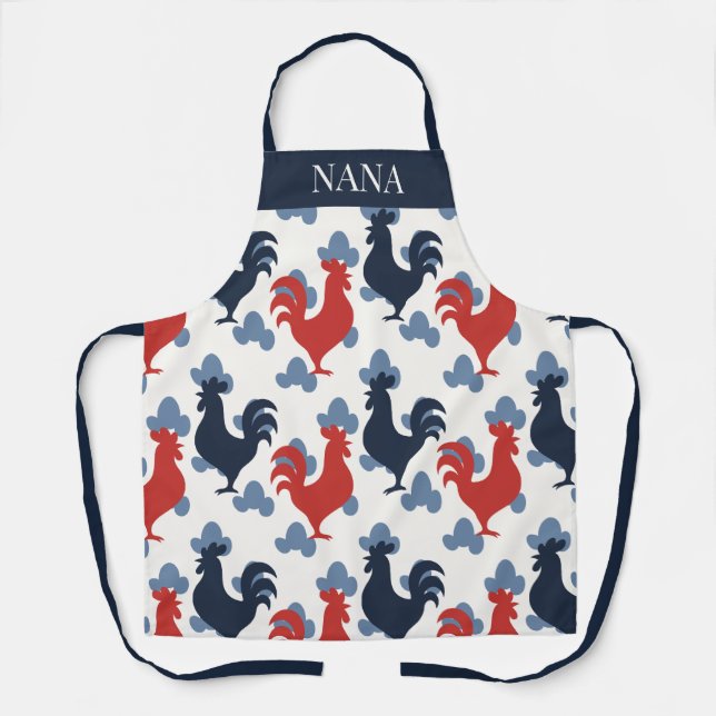 Americana Folk Art Roosters – Rustic Farm Pattern Schürze (Vorderseite)