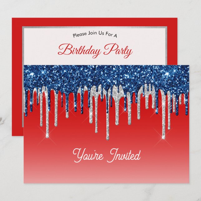 Americana Glitter Drip  Birthday Einladung (Vorne/Hinten)
