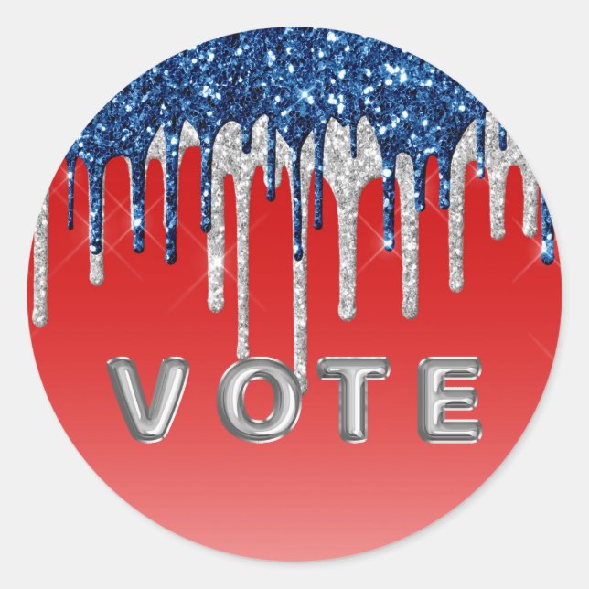 Americana Glitter Drip Vote Runder Aufkleber (Vorderseite)