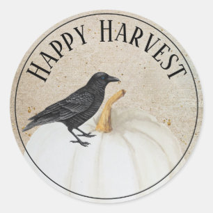 Americana Happy Harvest White Pumpkin and Crow Runder Aufkleber