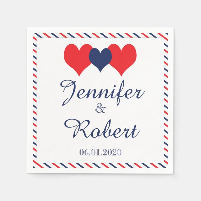 Americana Hearts Wedding Napkin Serviette (Vorderseite)