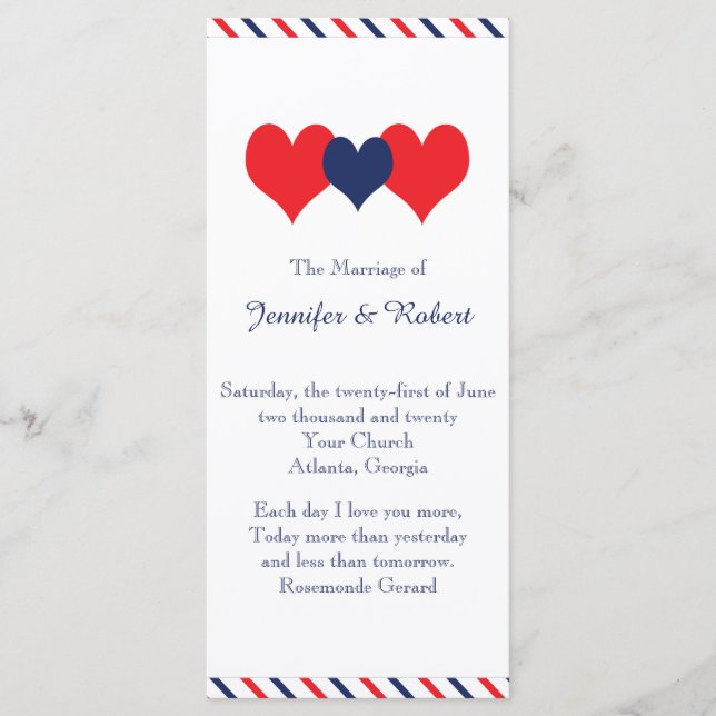 Americana Hearts Wedding Program Programm (Vorderseite)