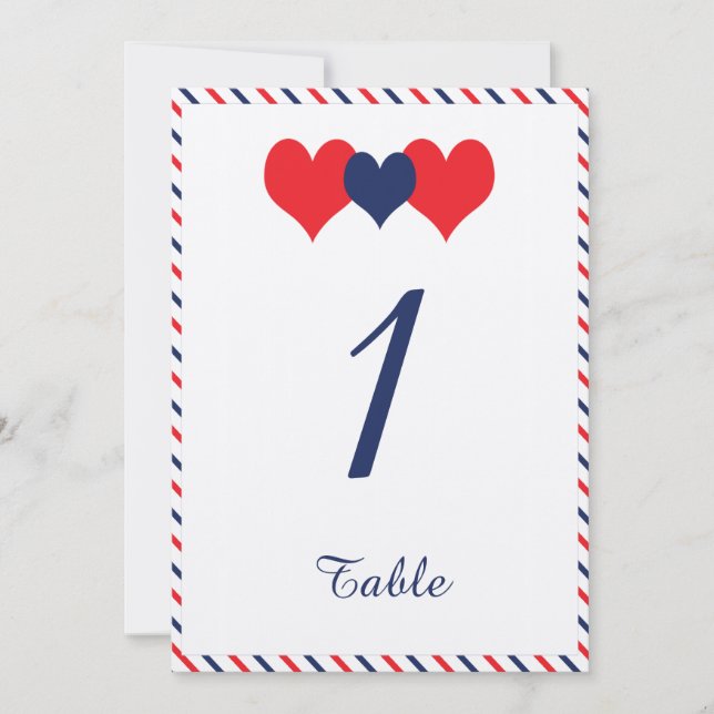 Americana Hearts Wedding Tischnummer (Vorderseite)