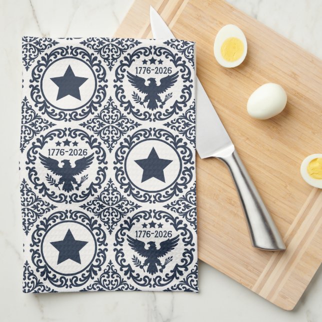 Americana Heritage Eagle Medaillon (Navy Creme) Geschirrtuch (Viertel Falte)