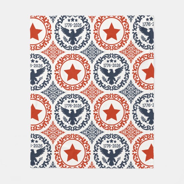 Americana Heritage Eagle Medallion -Navy Red Cream Fleecedecke (Vorderseite)