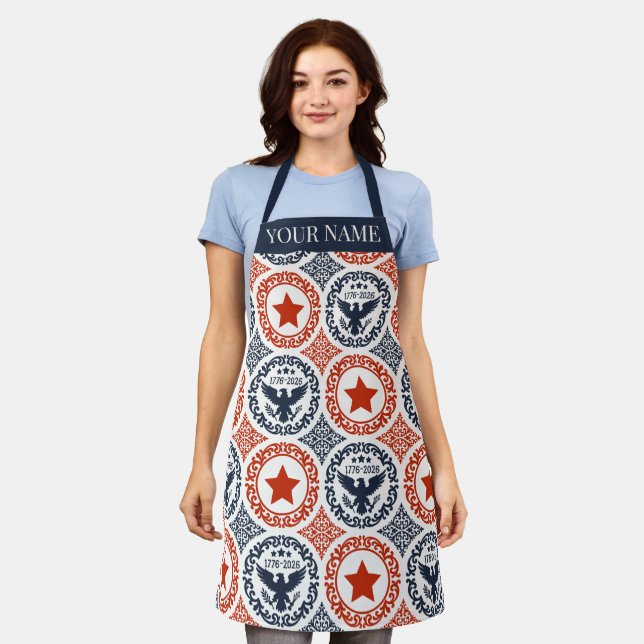 Americana Heritage Eagle Medallion -Navy Red Cream Schürze (Getragen)