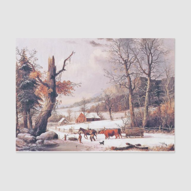 Americana Horse Sleigh Farmhouse Snow Tissue Paper Seidenpapier (Vorderseite)