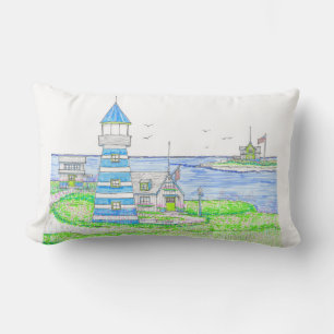 Americana Lighthouse 2; Lumbar Pillow Kissen Für Draußen