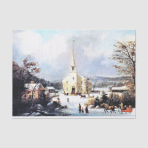 Americana Pferdeschlitten Kirche Schnee Seidenpapi Seidenpapier