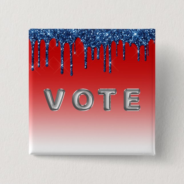 Americana Red Blue Glitter Drip Vote Button (Vorderseite)