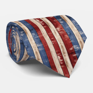 Americana Red White Blue Patriotic Imitats Wood Krawatte