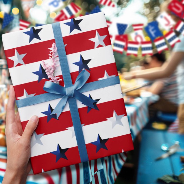 Americana Red White Blue Stars And Stripes Geschenkpapier (Von Creator hochgeladen)