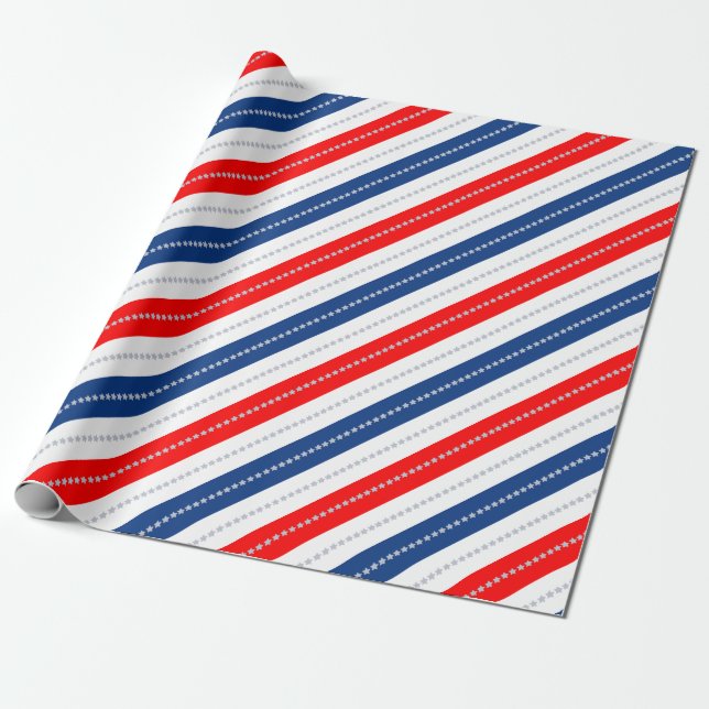 Americana Red White Blue Stars & Stripes Geschenkpapier (Ungerollt)
