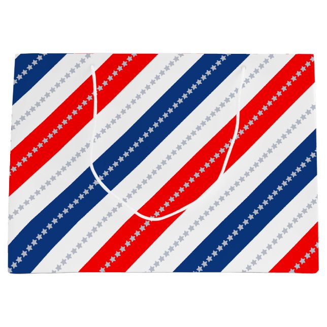 Americana Red White Blue Stars & Stripes Große Geschenktüte (Vorderseite)