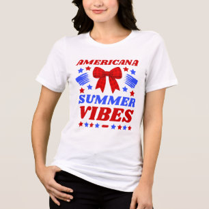 Americana Sommer-Vibes rotes Gingham-Schleife Tri-Blend Shirt