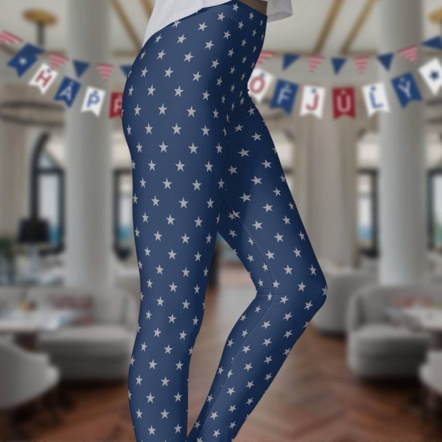Americana Star Spangled Silber Sterne auf Marinebl Leggings (Von Creator hochgeladen)
