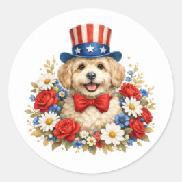 Americana-Welpen-Illustration Runder Aufkleber