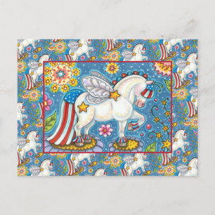 AMERICANA WHIMSYNICKER PATRIOTIC PONIE Niedliche F Feiertagspostkarte