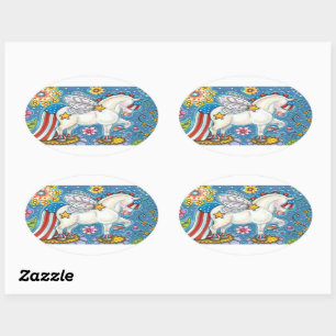 AMERICANA WHIMSYNICKER PATRIOTIC PONY Niedlich Fan Ovaler Aufkleber