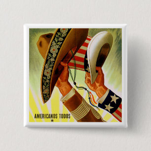 "Americanos Todos" (Alle Amerikaner) Vintage-Butto Button