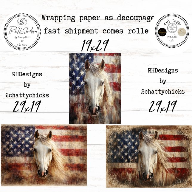 American's 250th Celebration Horses Flags Decoupag Geschenkpapier Set (Von Creator hochgeladen)