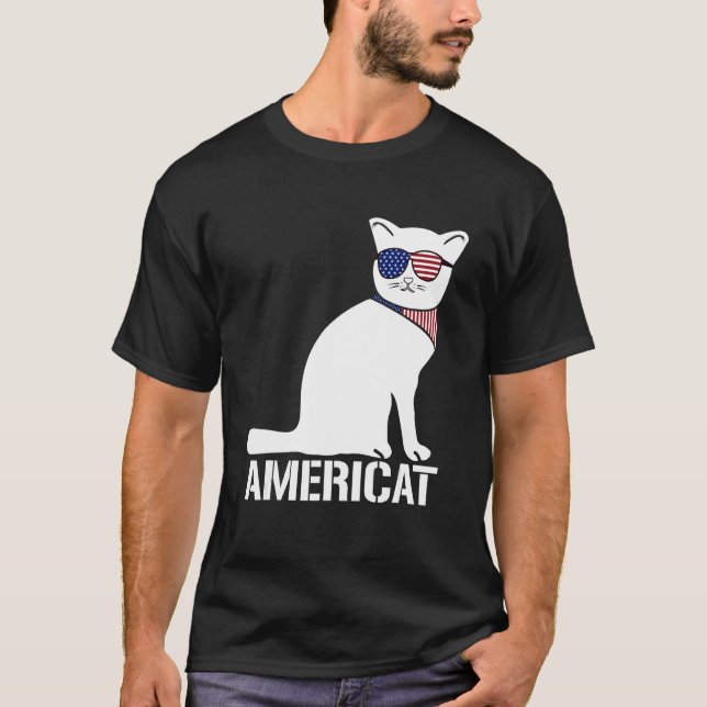 Americat Cool  Cat 4th of July Men Women T-Shirt (Vorderseite)