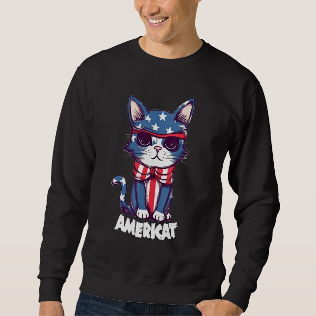 Americat Cute Cat  4th of July Men Women Sweatshirt (Vorderseite)