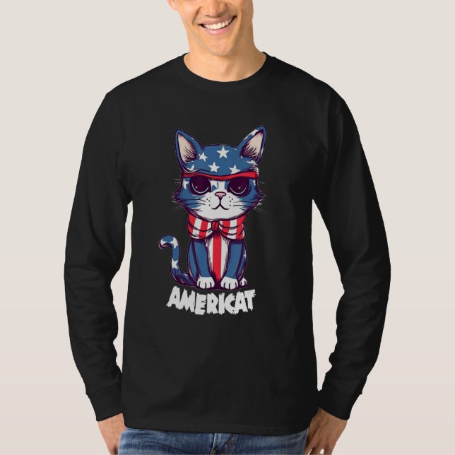 Americat Cute Cat  4th of July Men Women T-Shirt (Vorderseite)