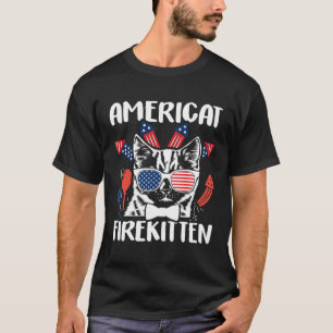 Americat Feuerkätzchen 4. Juli Katze mit Feuerwerk T-Shirt