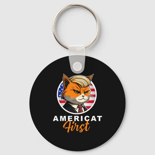 Americat First Funny Patriot America Cats Presiden Schlüsselanhänger (Vorderseite)