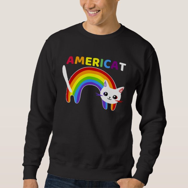 Americat LGBT Meowica Happyy Fourth of Julyy Sweatshirt (Vorderseite)