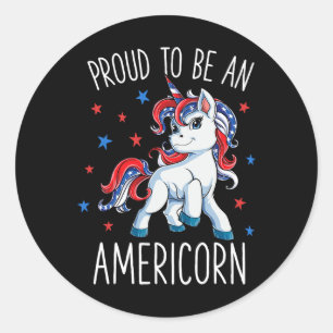 Americorn Unicorn 4. Juli Shirt Girls Merico Runder Aufkleber