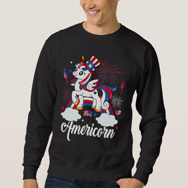 Americorn Unicorn USA Flag 4th Of July American Sweatshirt (Vorderseite)