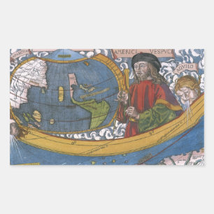 Amerigo Vespucci Entdecker auf einer Karte Amerika Rechteckiger Aufkleber