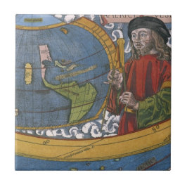 Amerigo Vespucci Explorer auf einer Karte von Amer Fliese