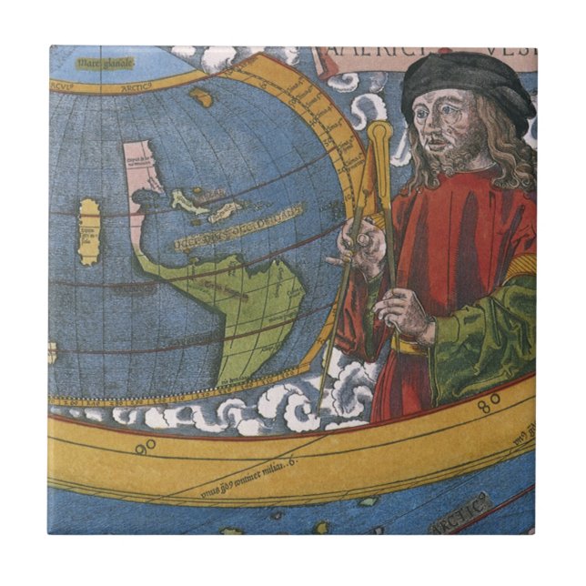 Amerigo Vespucci Explorer auf einer Karte von Amer Fliese (Vorderseite)