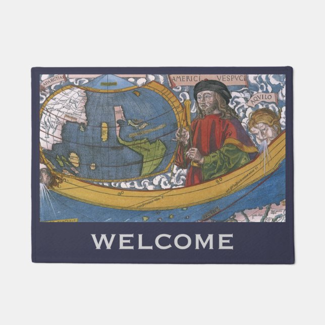 Amerigo Vespucci Explorer auf einer Karte von Amer Fußmatte (Vorderseite)