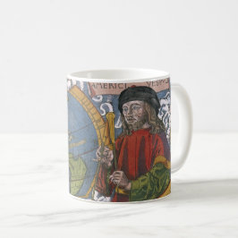 Amerigo Vespucci Explorer auf einer Karte von Amer Tasse