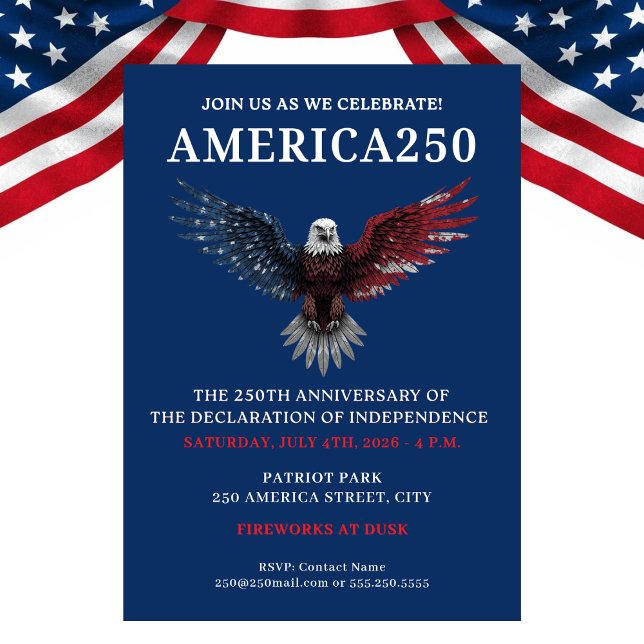 AMERIKA250 4. JULI PARTY EINLADUNG (AMERICA250 PARTY JULY 4TH CELEBRATION INVITATION)
