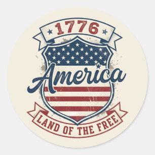 Amerika 1776 Patriotischer Schild Land der Freien  Runder Aufkleber
